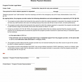 TX HHS Form 1598. Retainer Payment Attestation