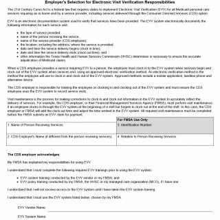 TX HHS Form 1722. Employer's Selection for Electronic Visit Verification Responsibilities