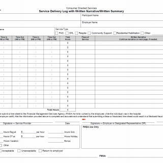 TX HHS Form 1745. Service Delivery Log with Written Narrative/Written Summary
