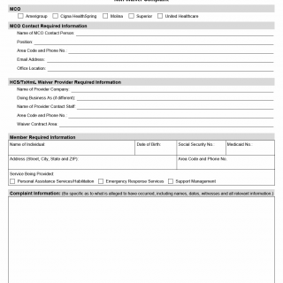TX HHS Form 2006. Non-Waiver Complaint