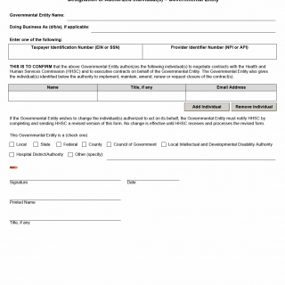 TX HHS Form 2031-G. Designation of Authorized Individual(s) вЂ“ Governmental Entity