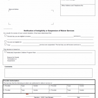 TX HHS Form 2065-C. Notification of Ineligibility or Suspension of Waiver Services