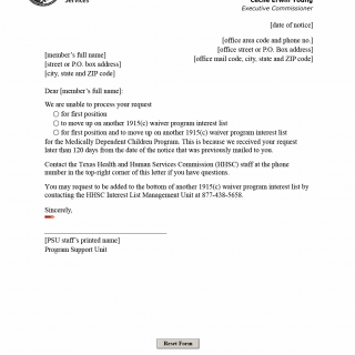 TX HHS Form 2128. 120 Day Notice