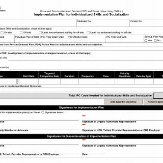 TX HHS Form 2186. Home and Community-based Service (HCS) and Texas Home Living (TxHmL) Implementation Plan for Individualized Skills and Socialization