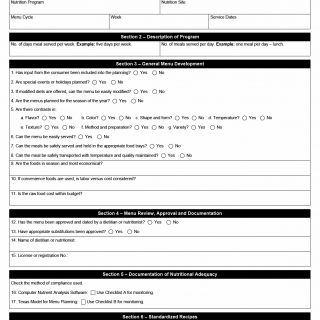 TX HHS Form 2274. Menu Monitoring for DRI and DGA Compliance