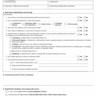 TX HHS Form 2333. Nursing Facility Risk Criteria Scoring Form