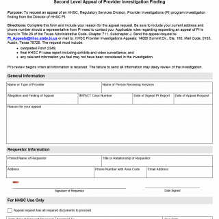 TX HHS Form 2349. Second Level Appeal of Provider Investigation Finding
