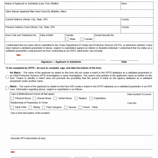 TX HHS Form 2357. DFPS Records Check