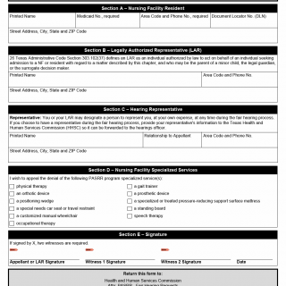 TX HHS Form 2361. PASRR Specialized Services Fair Hearing Request