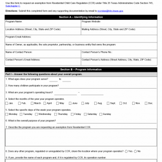 TX HHS Form 2391. Request for Exemption from Residential Child Care Regulation TX HHS Form 2391. Request for Exemption from Residential Child Care Regulation