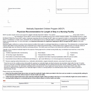 TX HHS Form 2406. Physician Recommendation for Length of Stay in a Nursing Facility