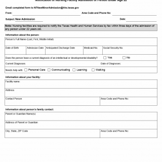 TX HHS Form 2437. Notification of Nursing Facility Admission of Individual Under Age 22