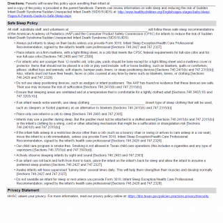 TX HHS Form 2550. Operational Policy on Infant Safe Sleep TX HHS Form 2550. Operational Policy on Infant Safe Sleep