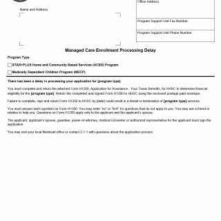 TX HHS Form 2606. Managed Care Enrollment Processing Delay
