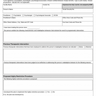 TX HHS Form 2720. Certification of Need for Highly Restrictive Procedure