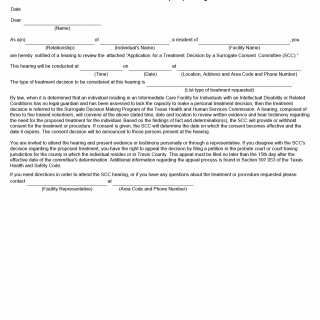 TX HHS Form 2726. Notification of a Surrogate Consent Committee Hearing