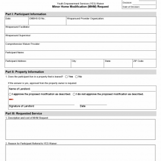 TX HHS Form 2813. Youth Empowerment Services (YES) Waiver Minor Home Modification (MHM) Request