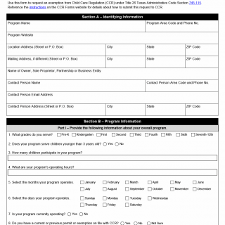 TX HHS Form 2820. Educational Facility Request for Exemption from Child Care Regulation TX HHS Form 2820. Educational Facility Request for Exemption from Child Care Regulation