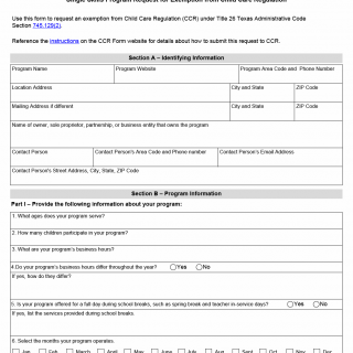 TX HHS Form 2833. Single Skill Program Request for Exemption from Child Care Regulation TX HHS Form 2833. Single Skill Program Request for Exemption from Child Care Regulation