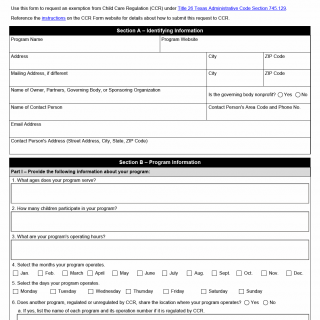 TX HHS Form 2838. Miscellaneous Program Request for Exemption from Child Care Regulation TX HHS Form 2838. Miscellaneous Program Request for Exemption from Child Care Regulation