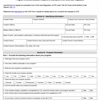TX HHS Form 2839. Program of Limited Duration Request for Exemption from Child Care Regulation TX HHS Form 2839. Program of Limited Duration Request for Exemption from Child Care Regulation