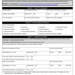 TX HHS Form 2841. CCR Small Employer-Based Child Care or Temporary Shelter Child Care Facility Application TX HHS Form 2841. CCR Small Employer-Based Child Care or Temporary Shelter Child Care Facility Application
