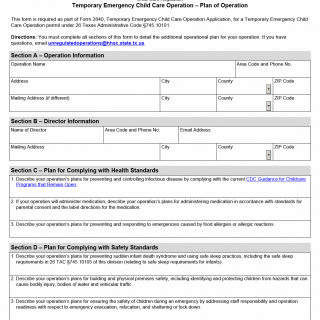 TX HHS Form 2842. Temporary Emergency Child Care Operation Plan of Operation TX HHS Form 2842. Temporary Emergency Child Care Operation Plan of Operation