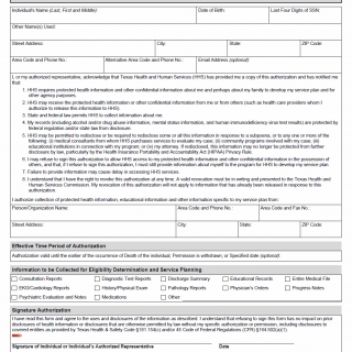 TX HHS Form 2869. Permission to Collect Protected Health. Confidential and Nonconfidential Information