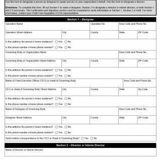 TX HHS Form 2911. CCR Governing Body or Director Designation