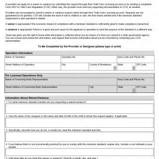 TX HHS Form 2937. Child Care Regulation Waiver/Variance Request TX HHS Form 2937. Child Care Regulation Waiver/Variance Request