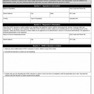 TX HHS Form 2940. Request for an Administrative Review