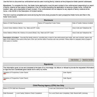 TX HHS Form 2954. Child Care Licensing Family Violence Calls Disclosure