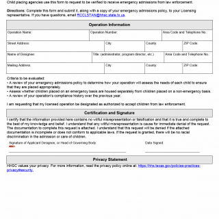 TX HHS Form 2961. Request to Accept Children from Law Enforcement