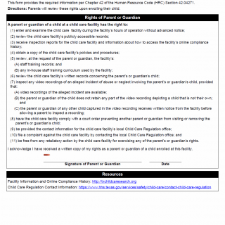 TX HHS Form 2987. Parent's Rights