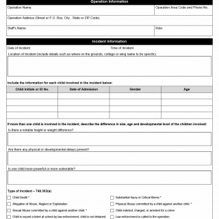 TX HHS Form 2991. General Residential Operation (GRO) Serious Incident Report (SIR)