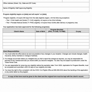 TX HHS Form 3012. Verification of Eligibility