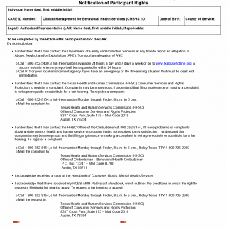 TX HHS Form 3023. Notification of Participant Rights