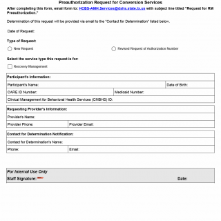 TX HHS Form 3036. Preauthorization Request for Conversion Services TX HHS Form 3036. Preauthorization Request for Conversion Services