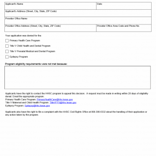 TX HHS Form 3047. Notice of Ineligibility