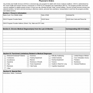 TX HHS Form 3055. Physician's Orders (DAHS)