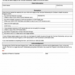TX HHS Form 3060. CSHCN Eligibility Exemption Request