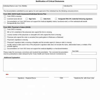 TX HHS Form 3070. Day Activity and Health Services Notification of Critical Omissions