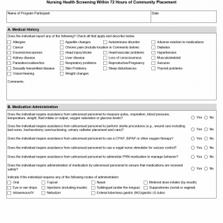 TX HHS Form 3090. Nursing Health Screening Within 72 Hours of Community Placement