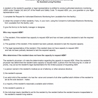 TX HHS Form 3100. Information Regarding Authorized Electronic Monitoring for Assisted Living Facility