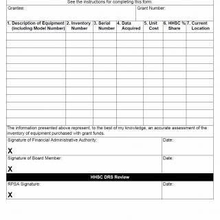 TX HHS Form 3152. Equipment Inventory List