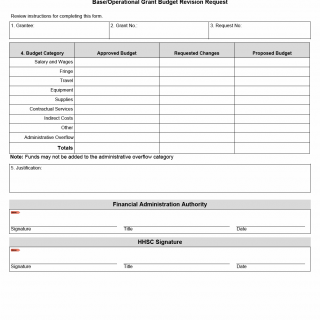 TX HHS Form 3155. Base or Operational Grant Budget Revision Request