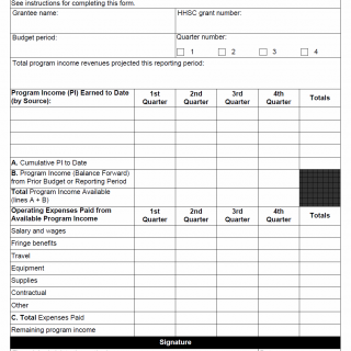 TX HHS Form 3156. Quarterly Program Income Report
