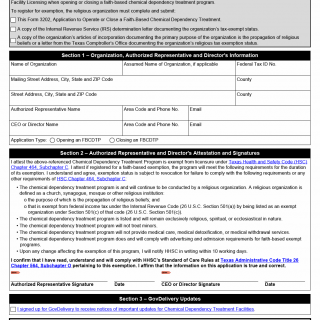 TX HHS Form 3202. Application to Operate or Close a Faith-Based Chemical Dependency Treatment