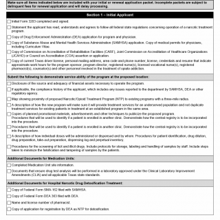 TX HHS Form 3203. Narcotic or Opioid Treatment Program Application