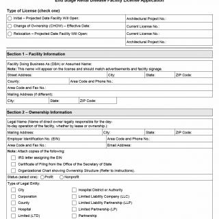 TX HHS Form 3204. End Stage Renal Disease Facility License Application